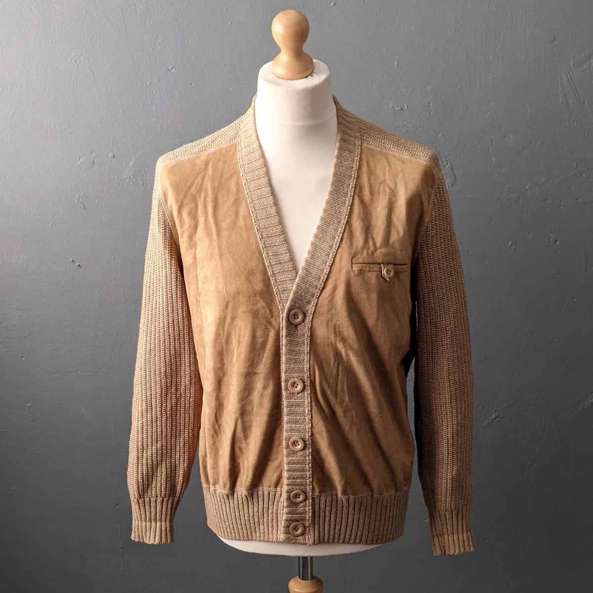 80s Mens Suede Cardigan Jacket, Size Large 44 46 Chest