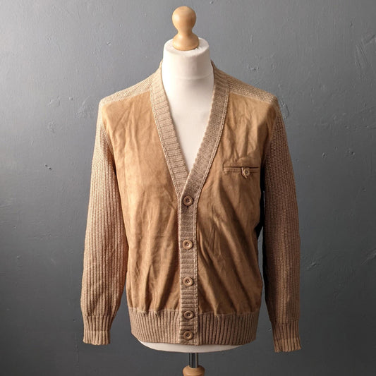 80s Mens Suede Cardigan Jacket, Size Large 44 46 Chest