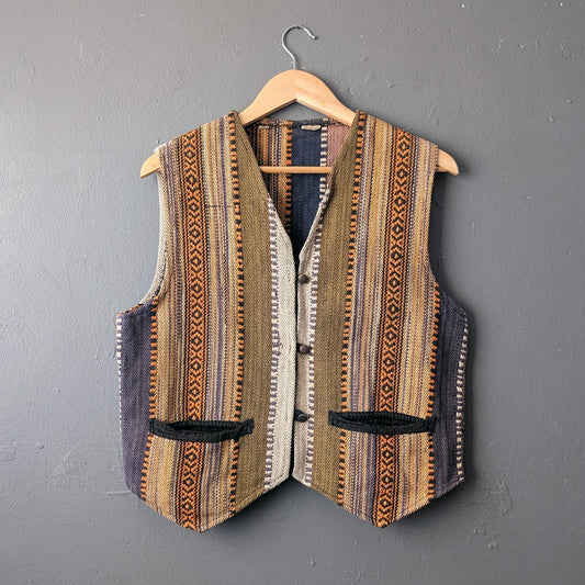 90s Kilim Style Waistcoat, Indian Cotton Vest, Size Medium Large