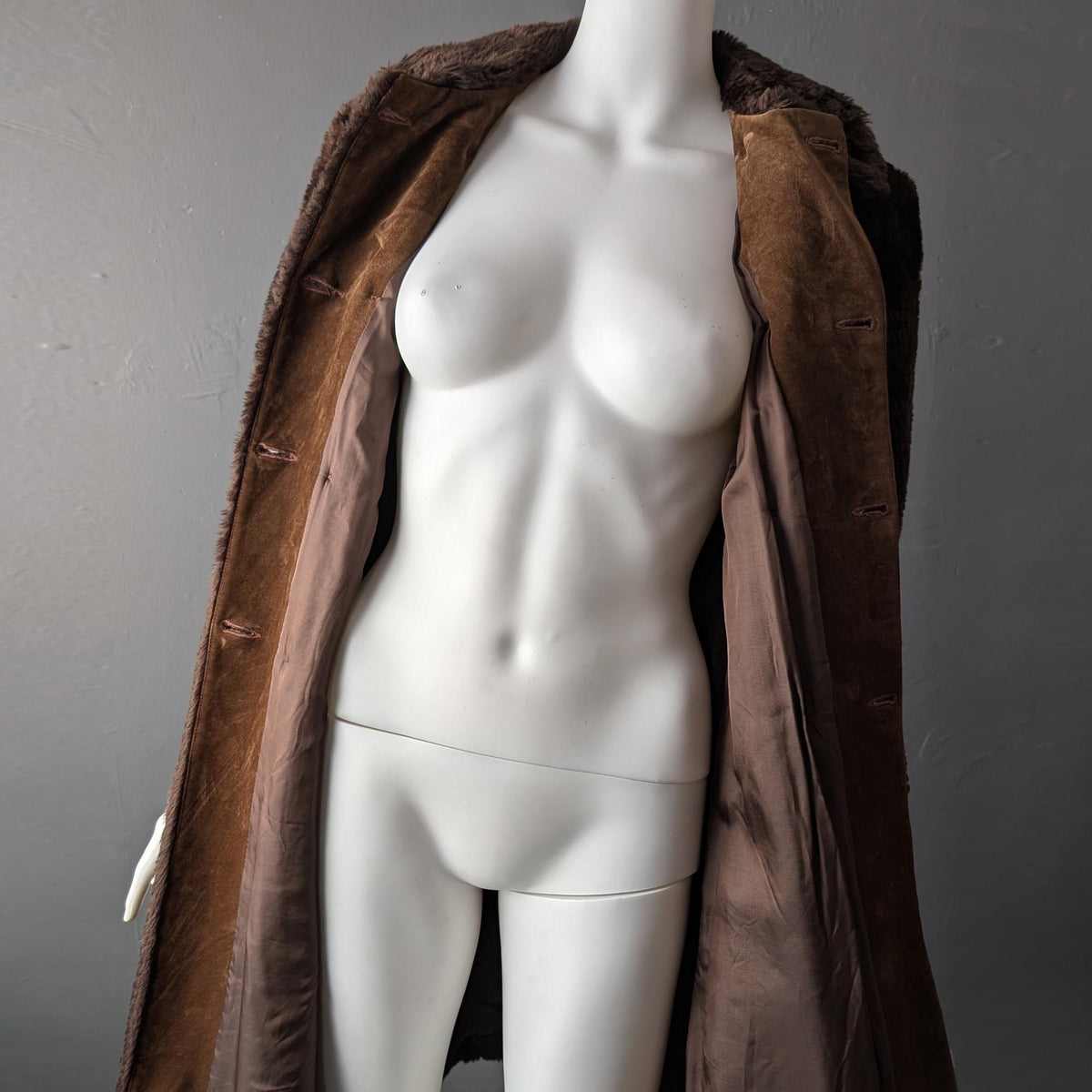 90s Faux Fur Coat, Double Breasted Vegan Winter Jacket, Size Small