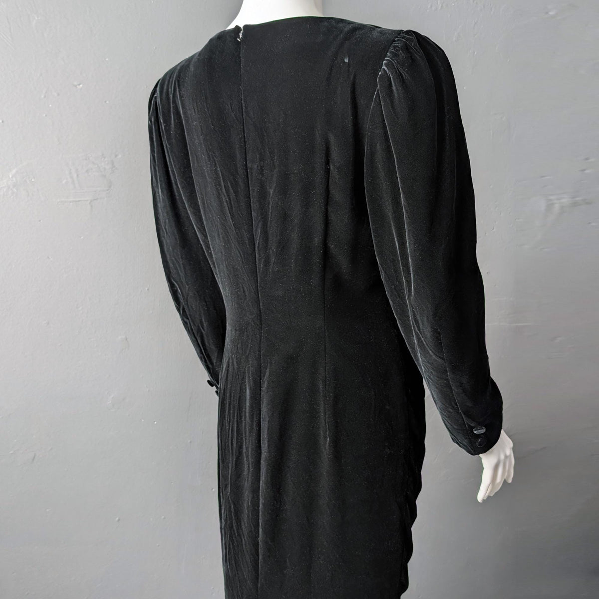 80s Black Velvet Wrap Dress, Size Medium