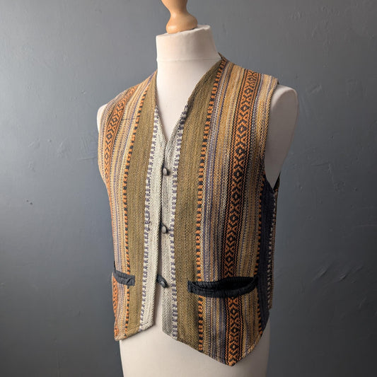 90s Kilim Style Waistcoat, Indian Cotton Vest, Size Medium Large