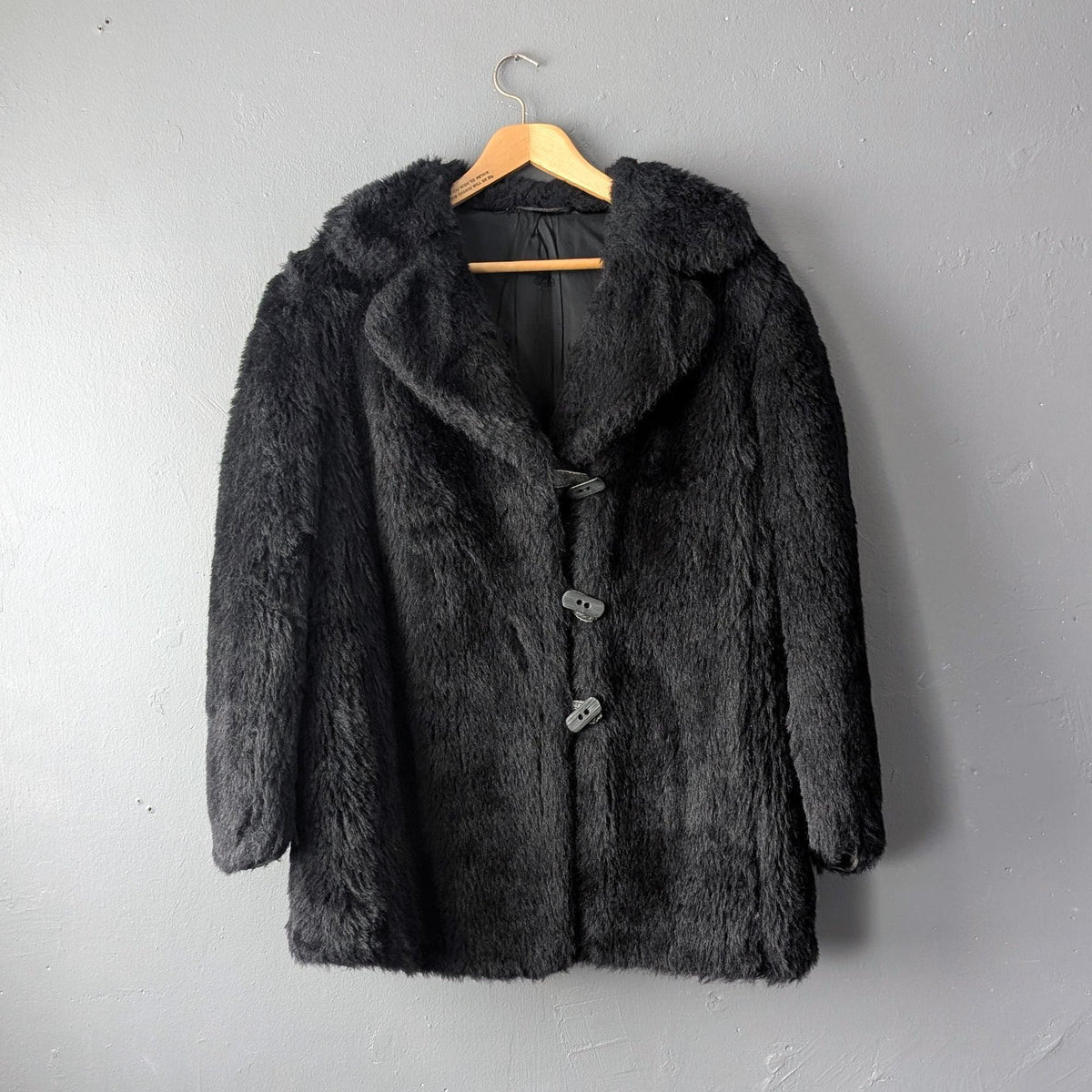 80s Black Faux Fur Coat, Vintage DDR, Plus Size