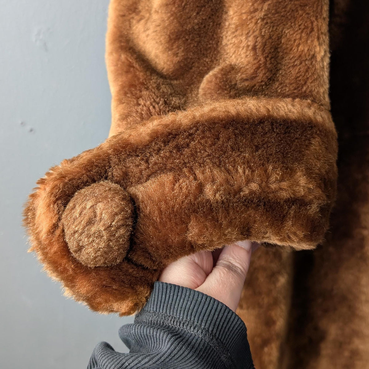 Vintage 50s Mouton Overcoat, Long Sheepskin Teddy Coat, Size Large