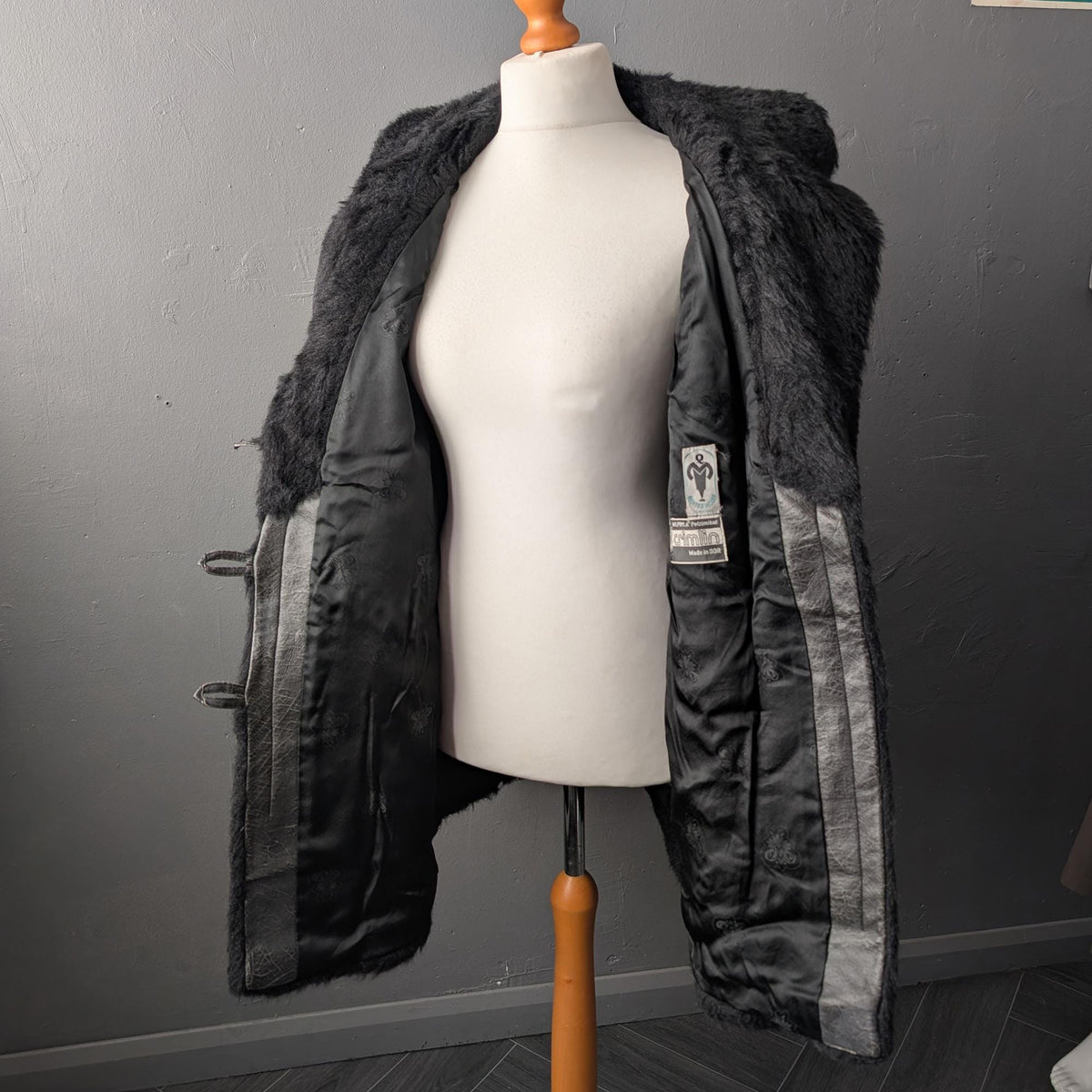 80s Black Faux Fur Coat, Vintage DDR, Plus Size