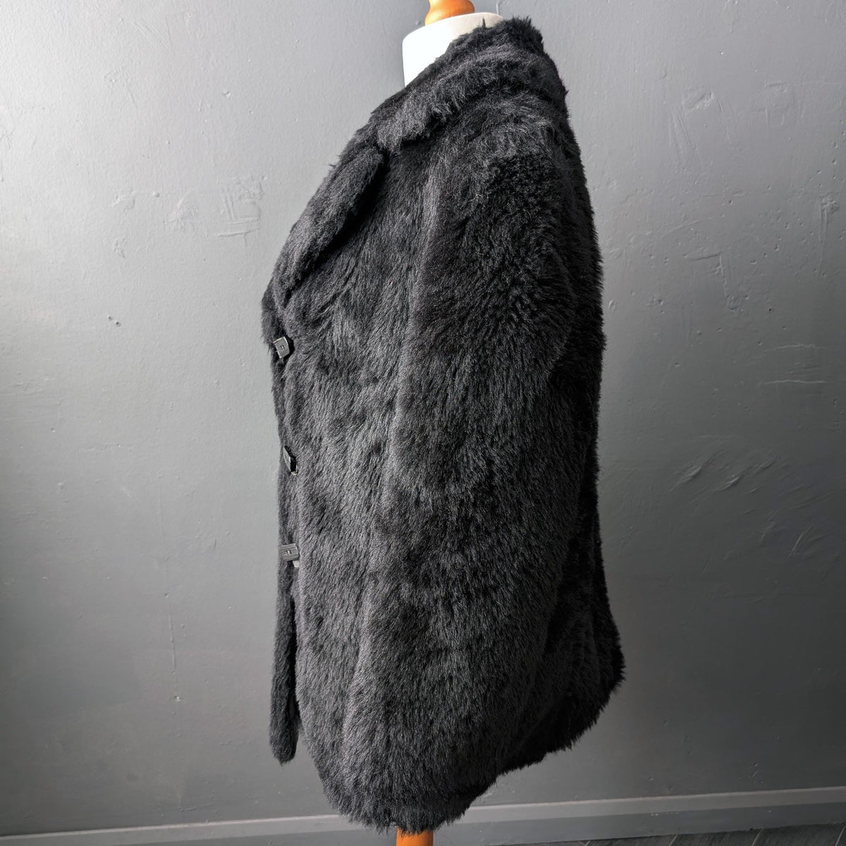 80s Black Faux Fur Coat, Vintage DDR, Plus Size