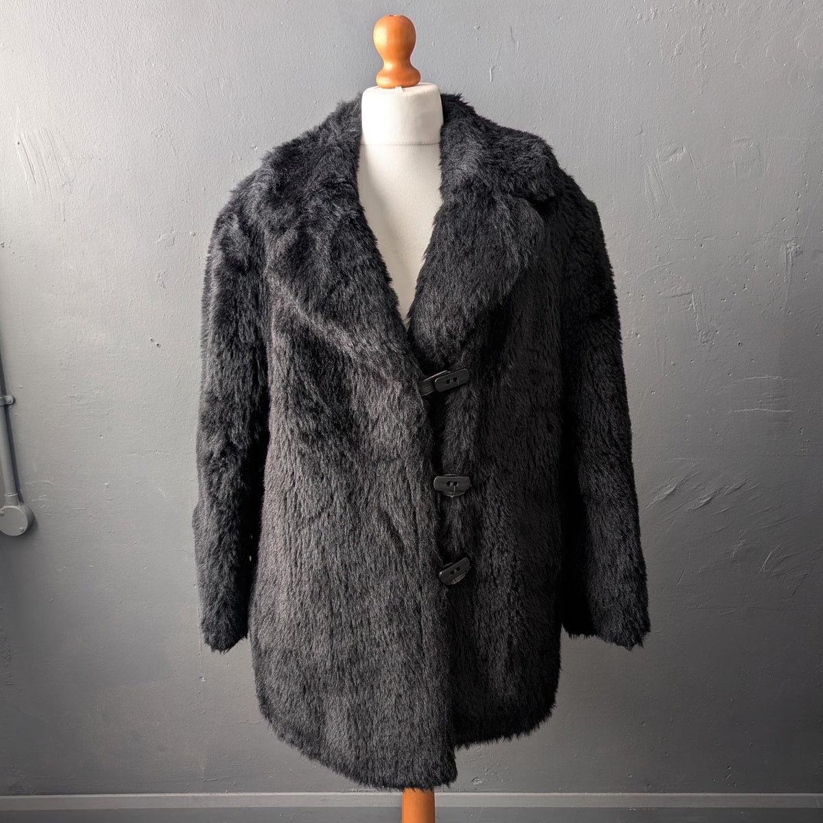 80s Black Faux Fur Coat, Vintage DDR, Plus Size