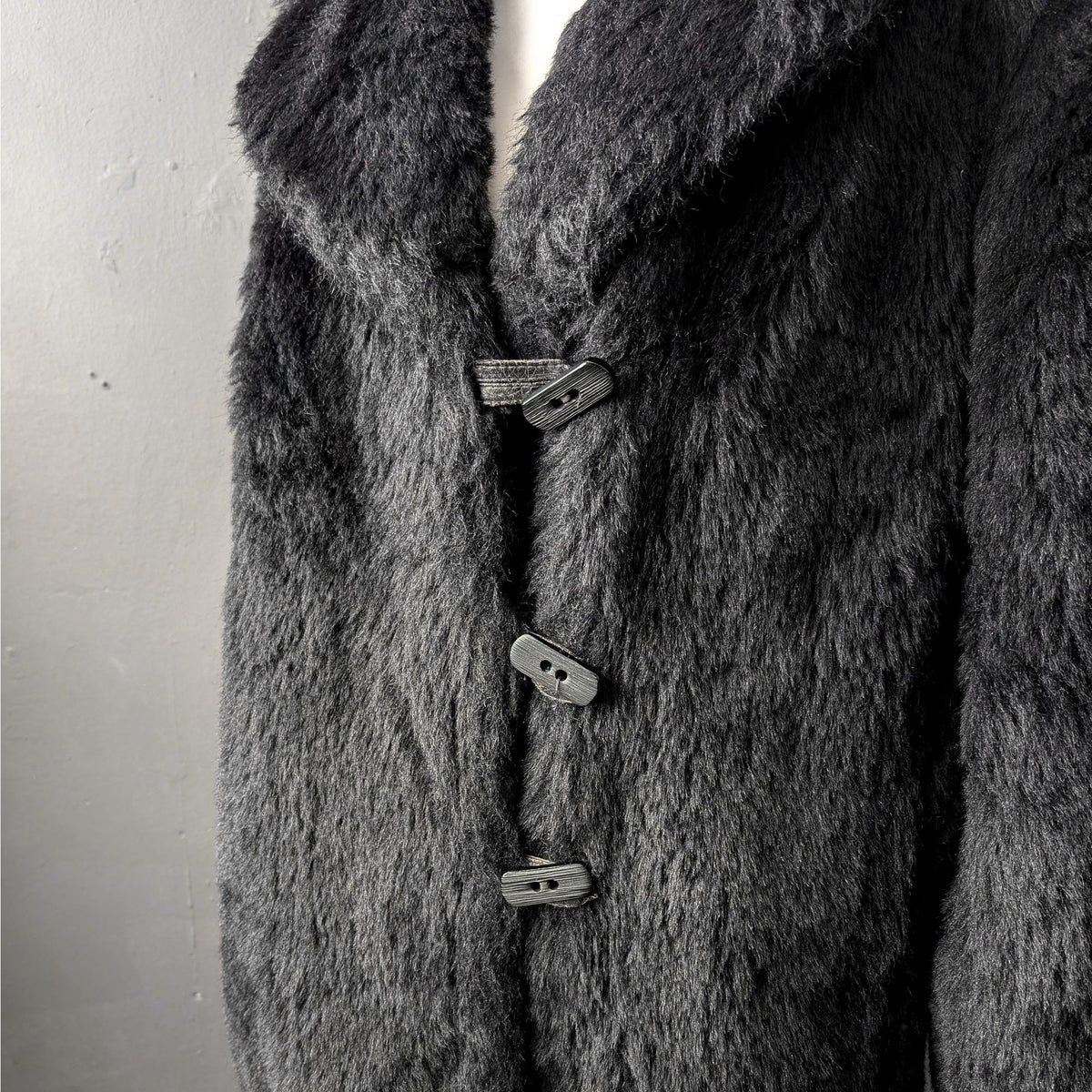 80s Black Faux Fur Coat, Vintage DDR, Plus Size