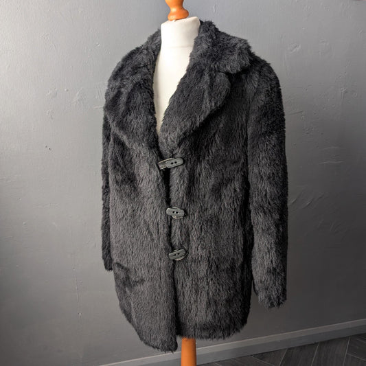 80s Black Faux Fur Coat, Vintage DDR, Plus Size