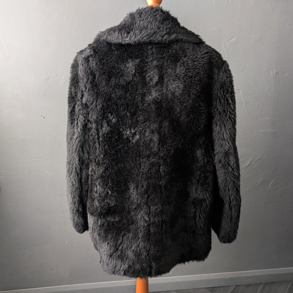 80s Black Faux Fur Coat, Vintage DDR, Plus Size