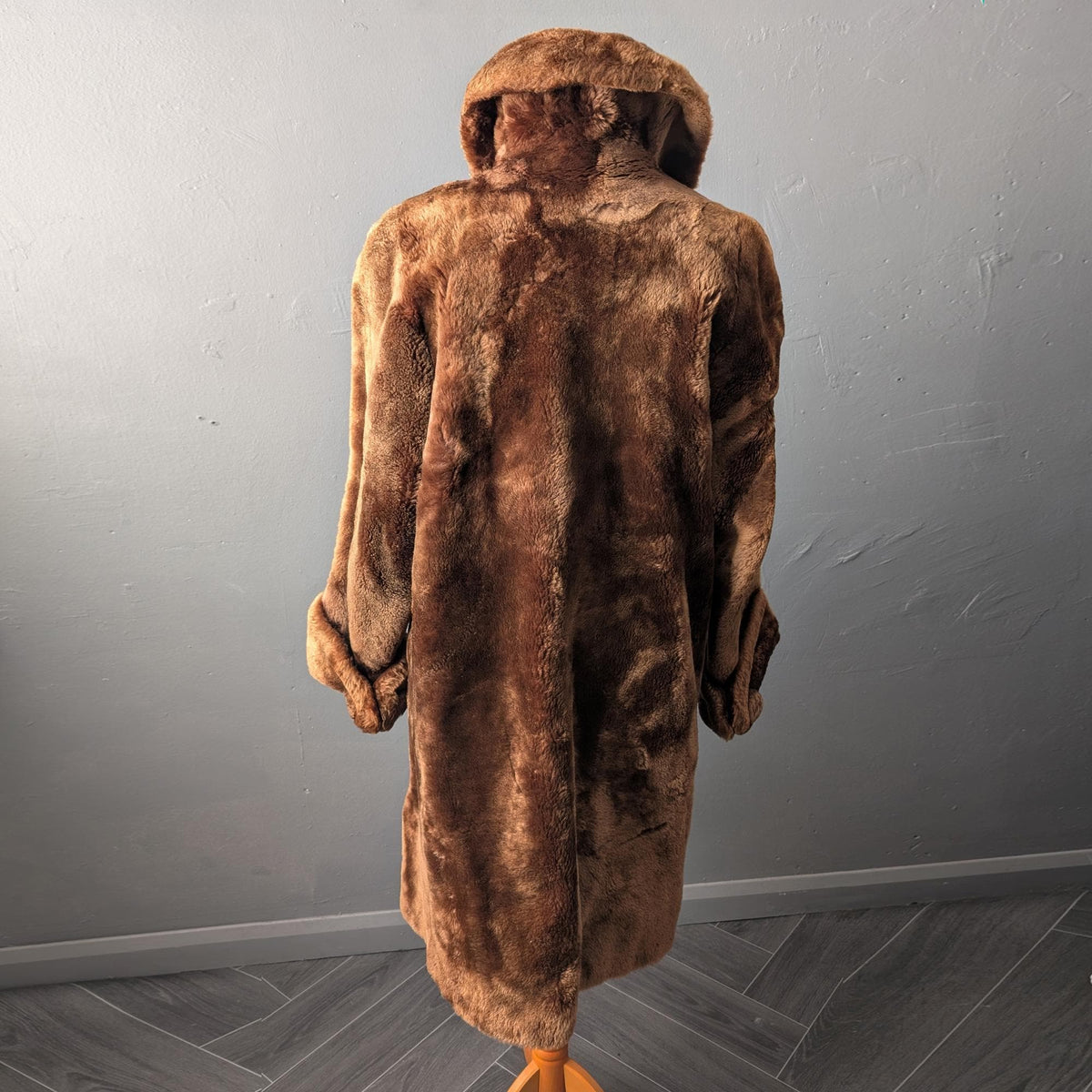 Vintage 50s Mouton Overcoat, Long Sheepskin Teddy Coat, Size Large