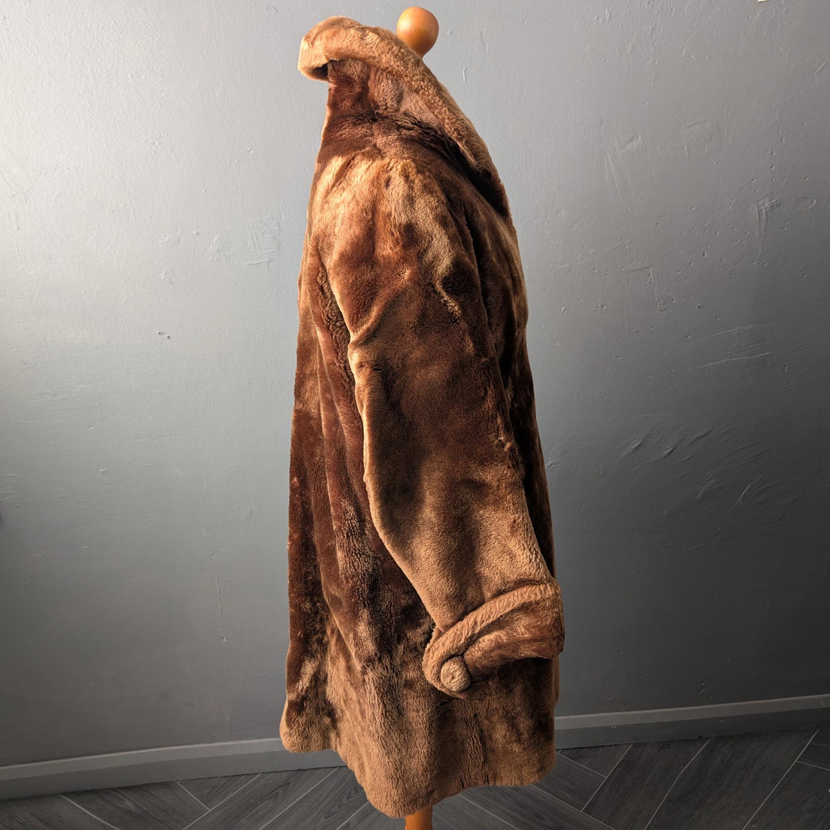 Vintage 50s Mouton Overcoat, Long Sheepskin Teddy Coat, Size Large