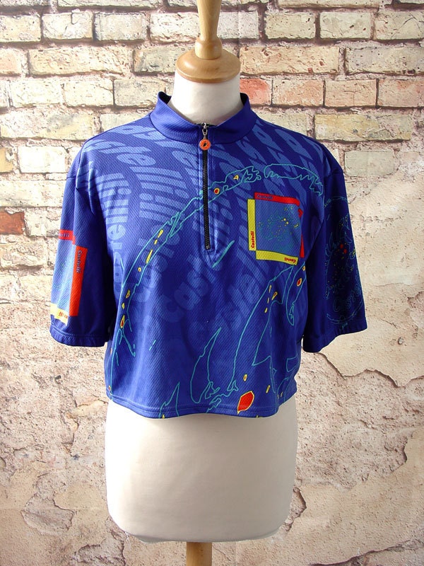 Cropped Cycling Jersey, Sporty Belly Top, Upcycled Street Style, Size Small to Large