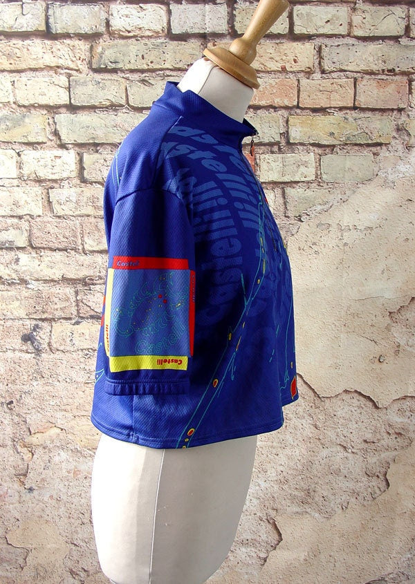 Cropped Cycling Jersey, Sporty Belly Top, Upcycled Street Style, Size Small to Large