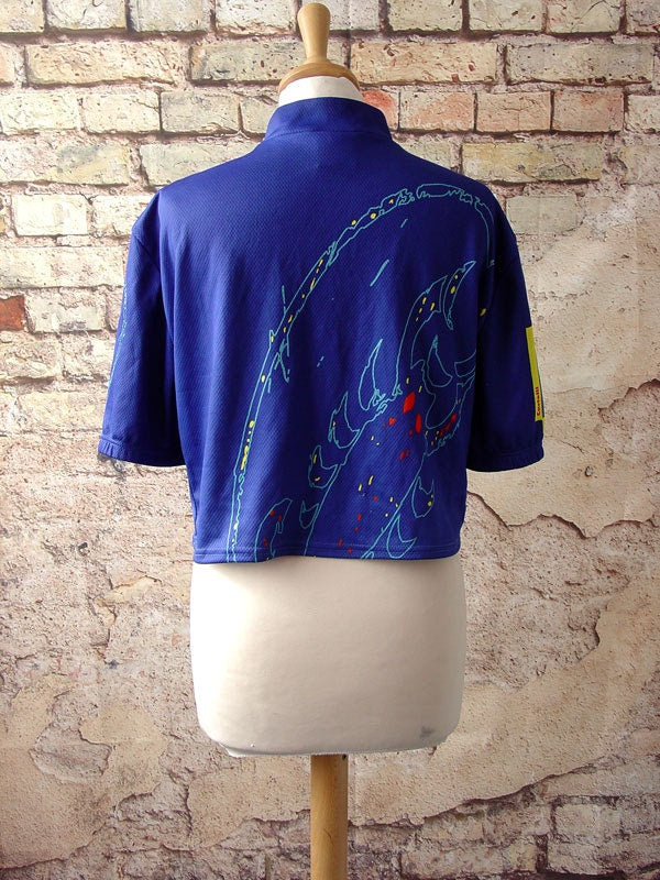 Cropped Cycling Jersey, Sporty Belly Top, Upcycled Street Style, Size Small to Large