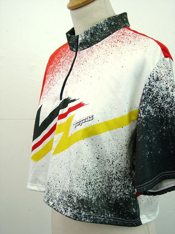 Loose Sporty Crop Top, Reworked Cycling Jersey, Size Small to Medium
