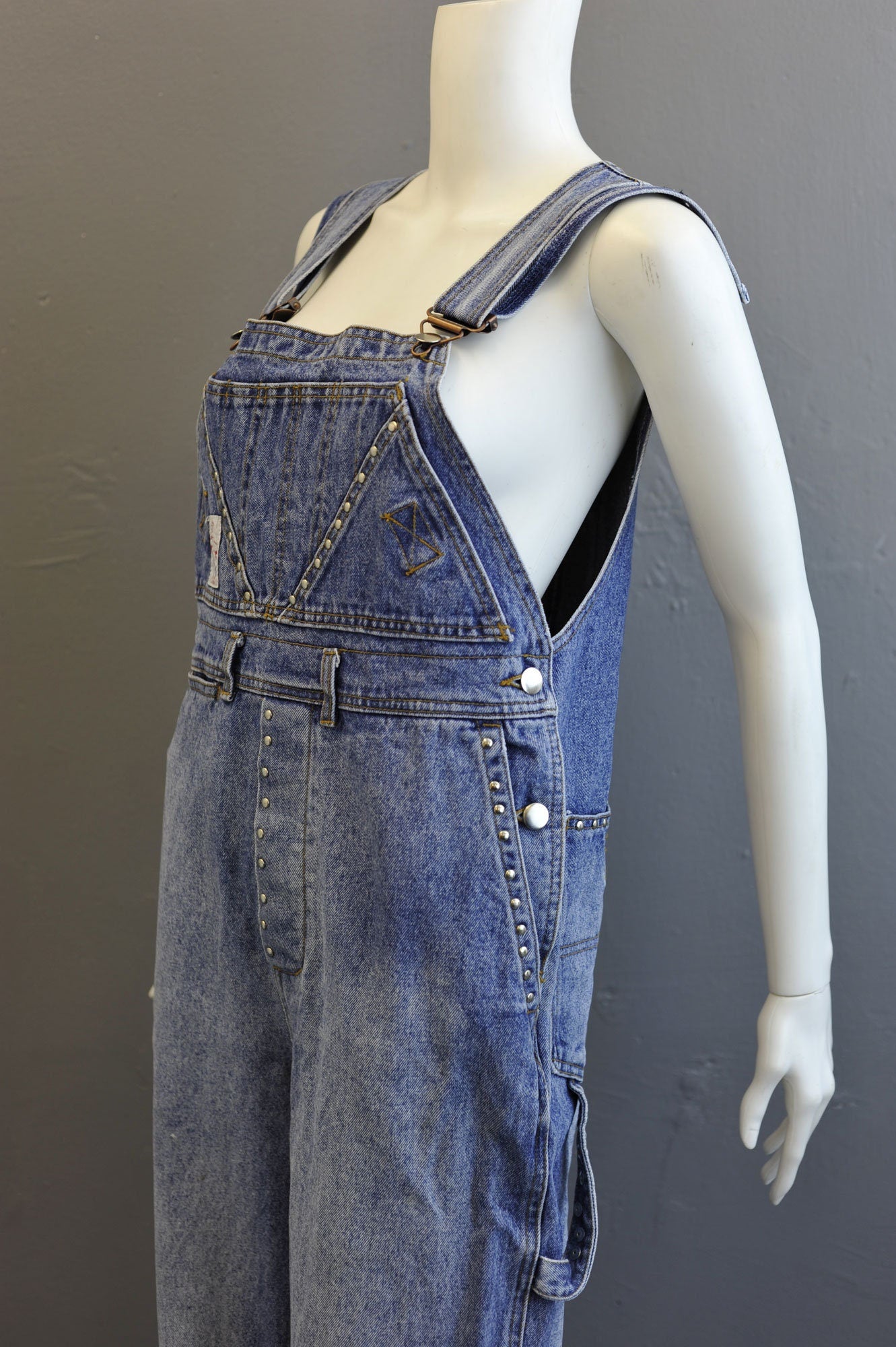80s Jinglers Dungarees, Stonewash Denim Workwear Bib Overalls, 35 waist