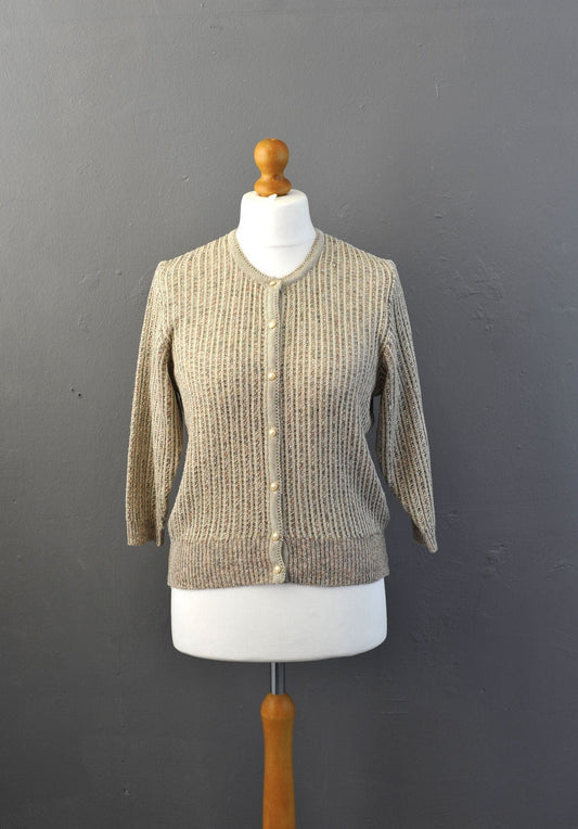90s Japanese Linen Cardigan, Granny Chic Neutral Knit, Size Medium