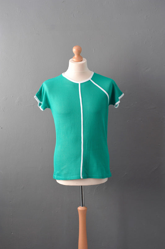Mens 80s Cotton Mesh T Shirt, Jade Green See Through Top, Size Small Medium