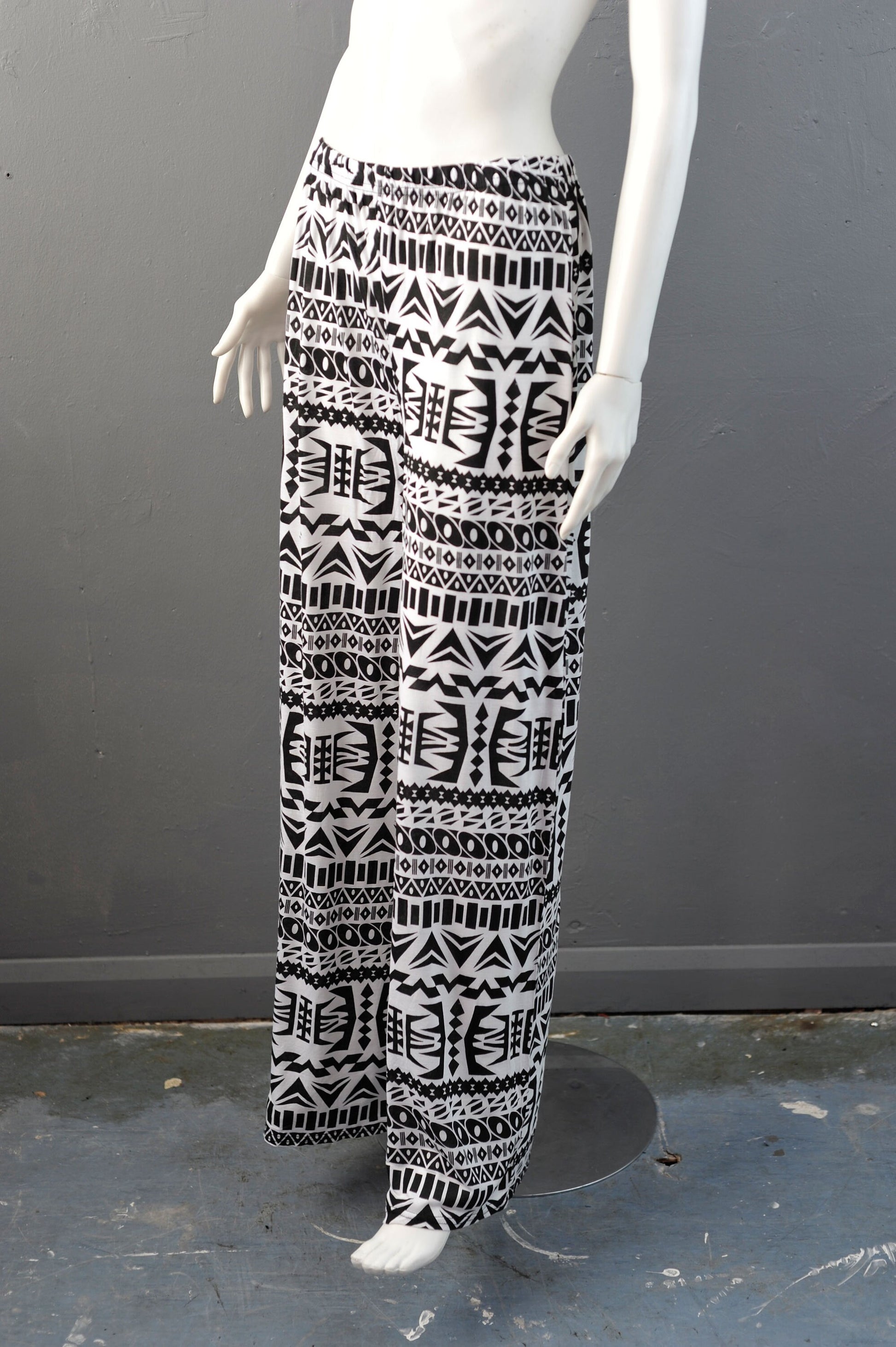 90s Wide Leg Summer Trousers, Retro Tribal Flares, Size Medium Large