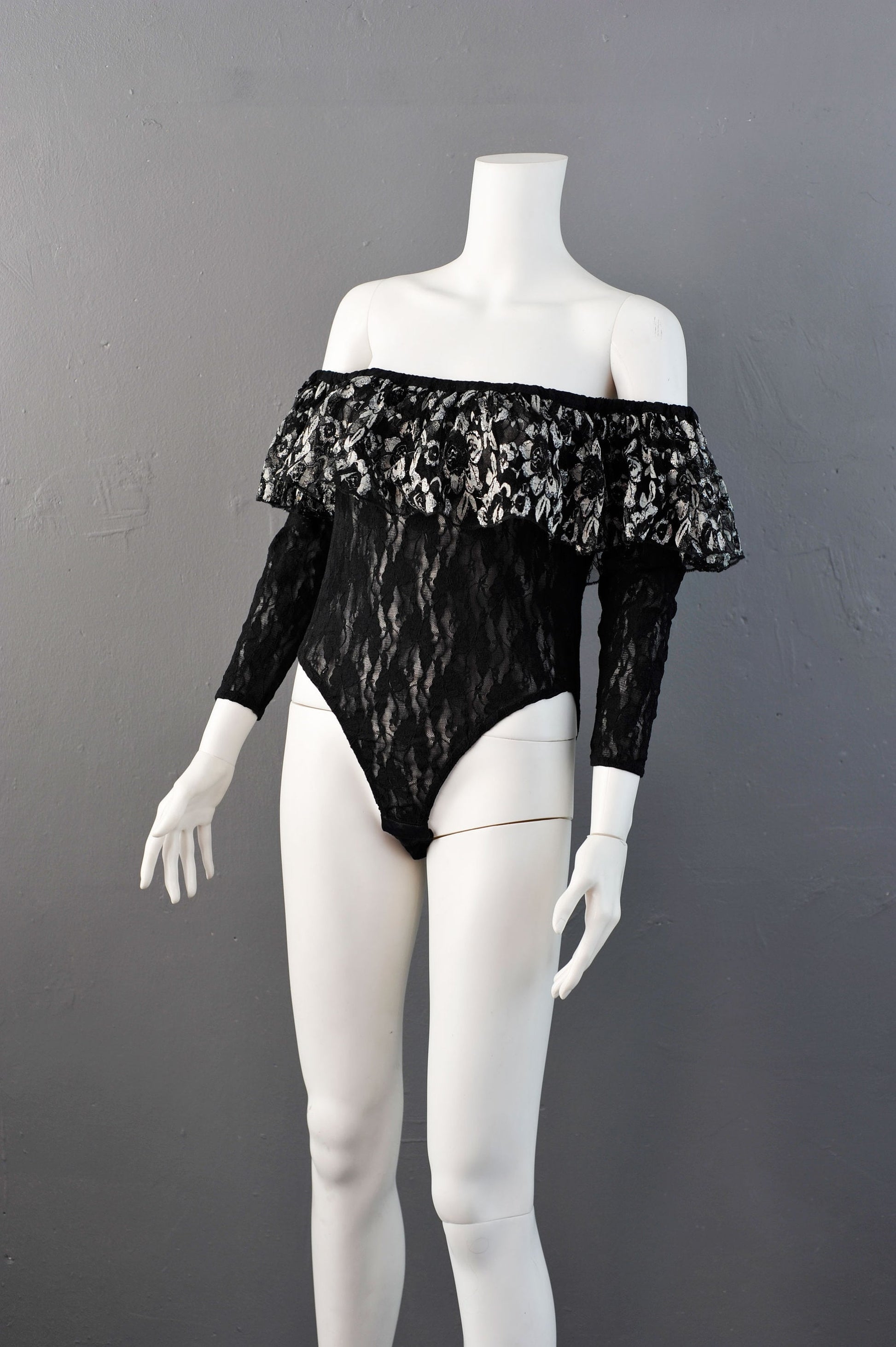 Vintage 80s Lace Body with Off Shoulder Ruffle by Buchholz, Size