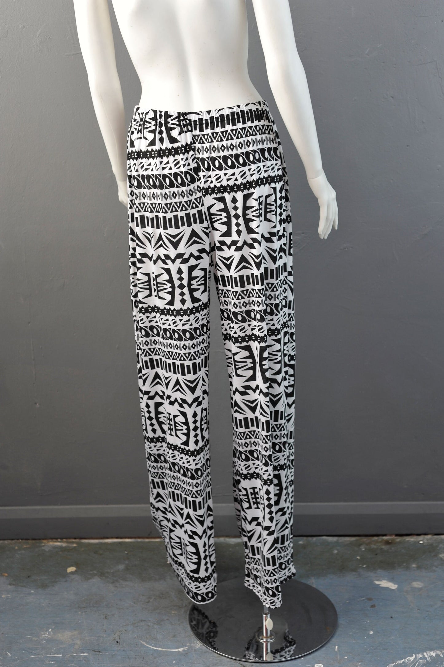 90s Wide Leg Summer Trousers, Retro Tribal Flares, Size Medium Large