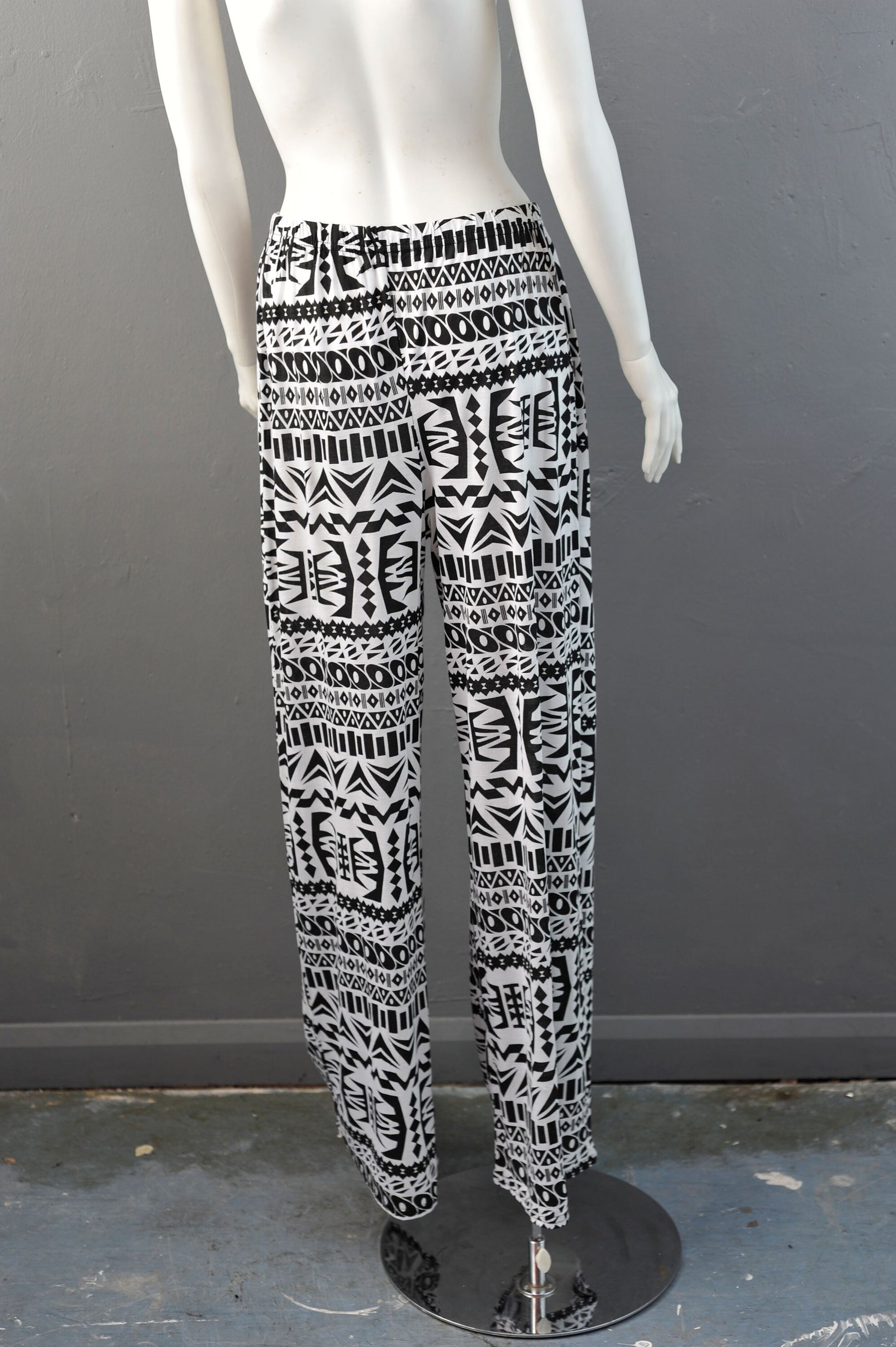 90s Wide Leg Summer Trousers, Retro Tribal Flares, Size Medium Large
