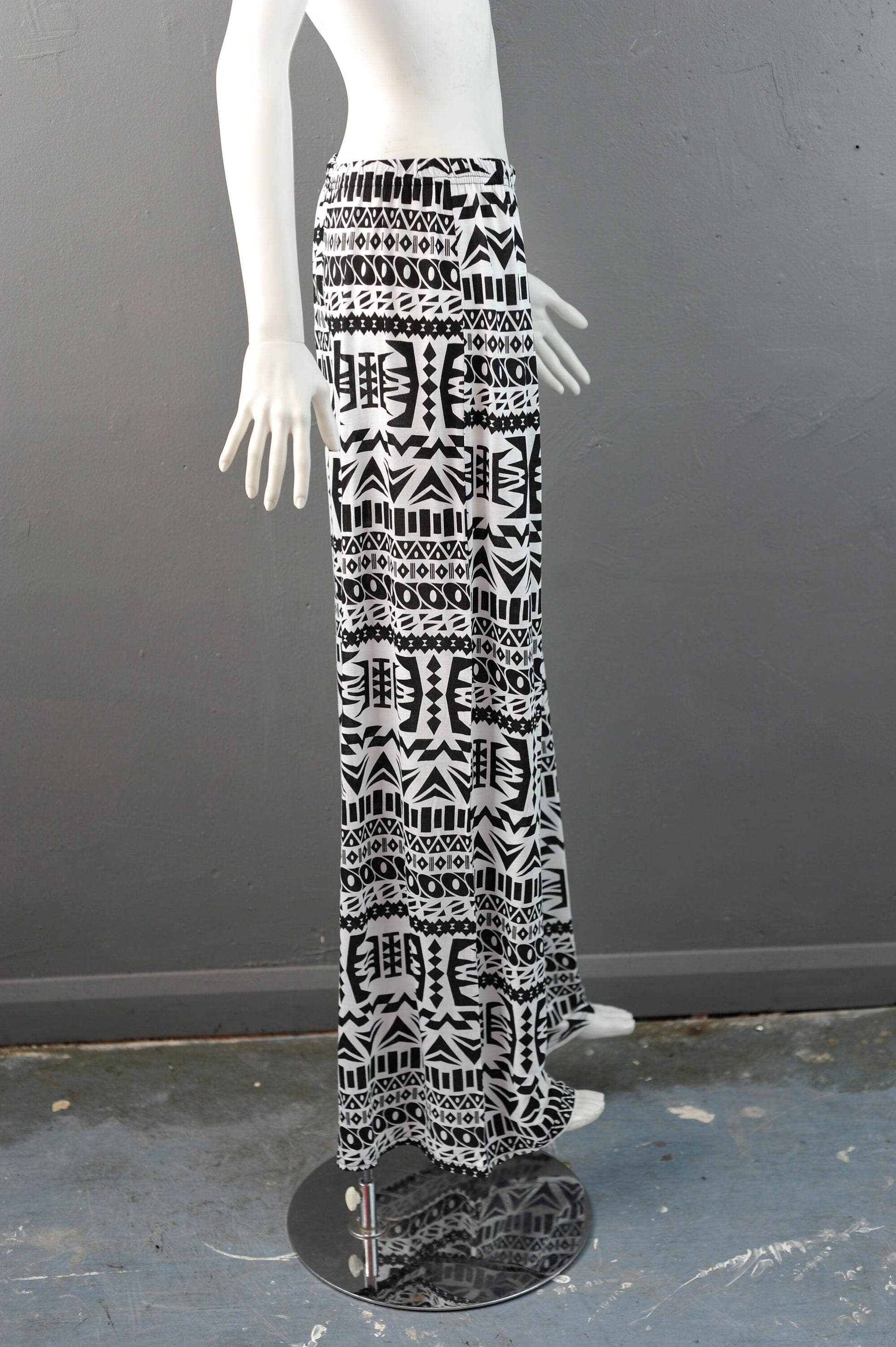 90s Wide Leg Summer Trousers, Retro Tribal Flares, Size Medium Large