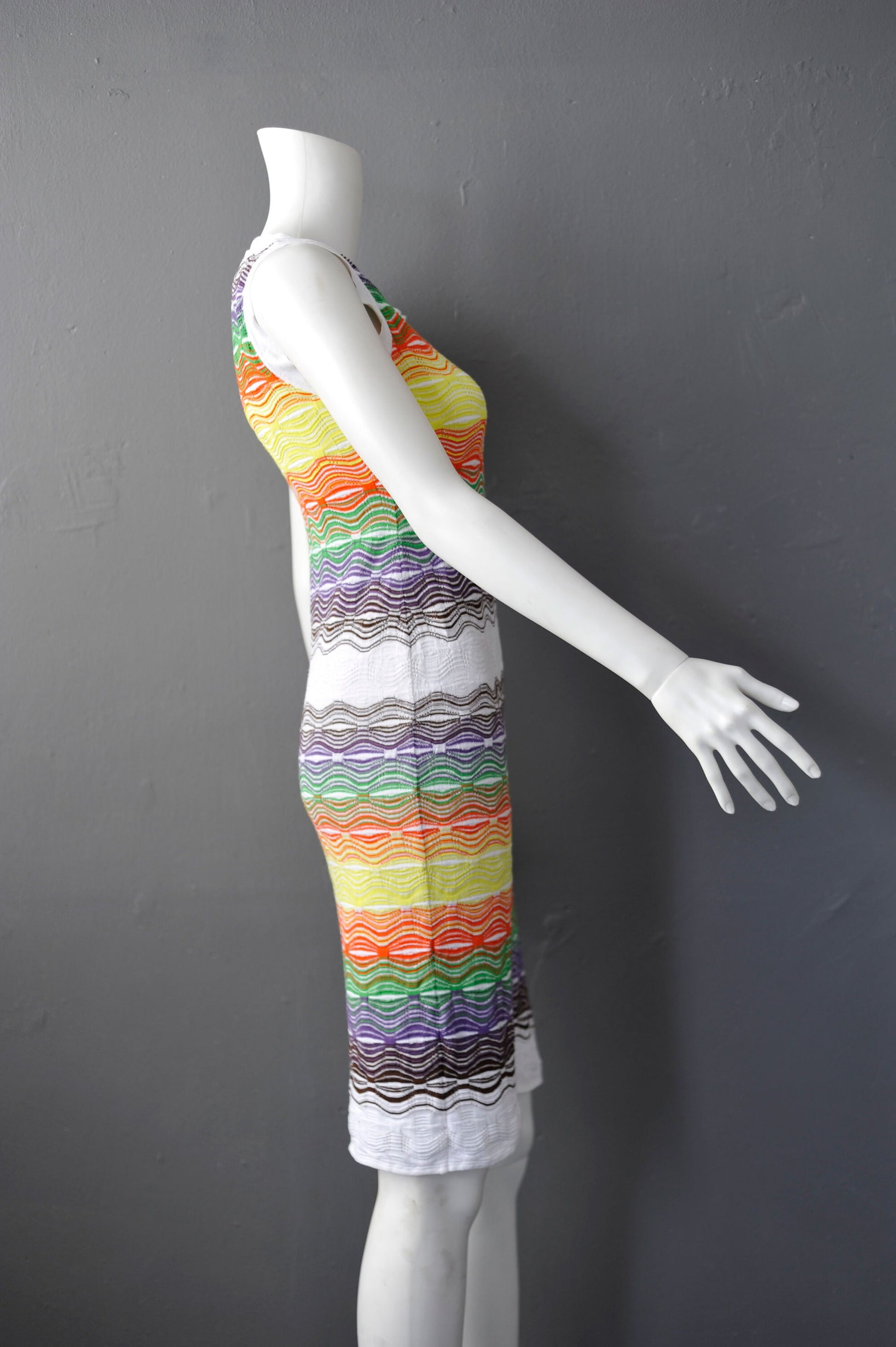 Vintage M MISSONI Knitted Dress, Multicoloured Cotton, Size Small