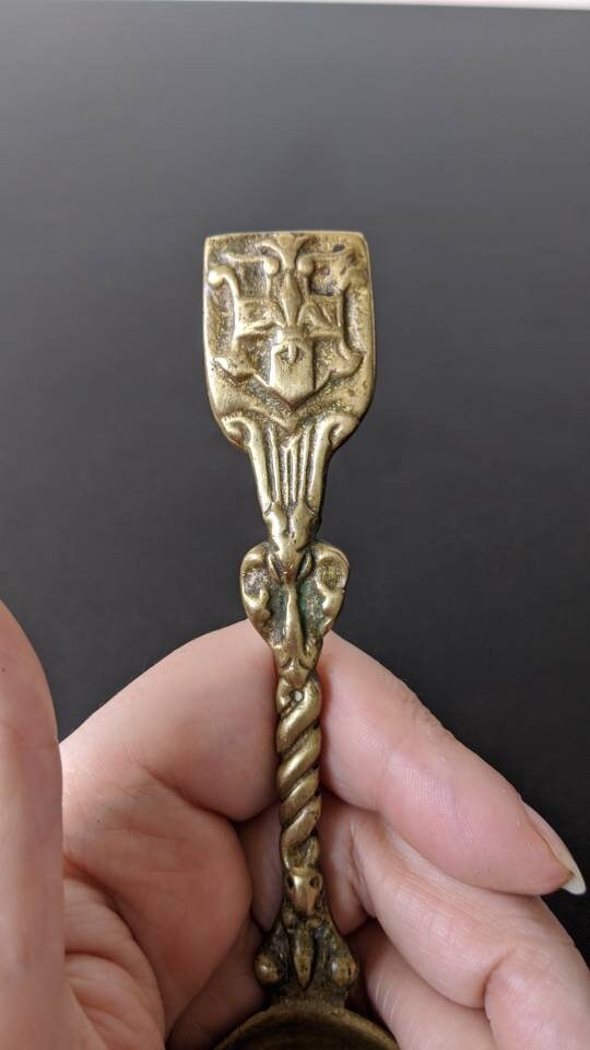 Decorative Heraldic Brass Spoon, Vintage Tourist Kitsch