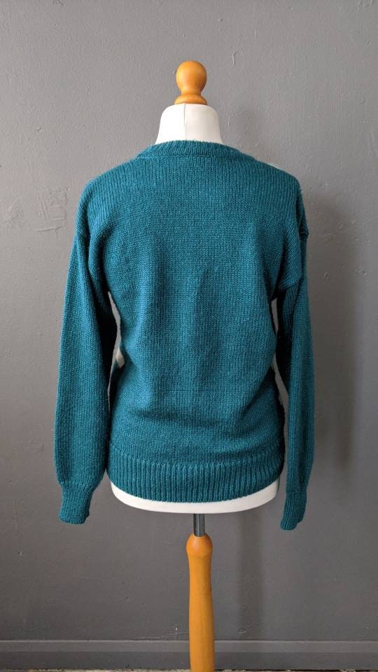 Argyle Angora Sweater, 80s Sea Green Jumper, Preppy Mohair Pullover, Size Medium Large