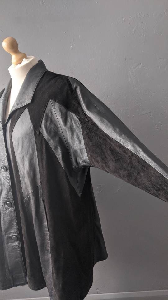 80s Italian Leather Suede Swing Coat, Plus Size XL