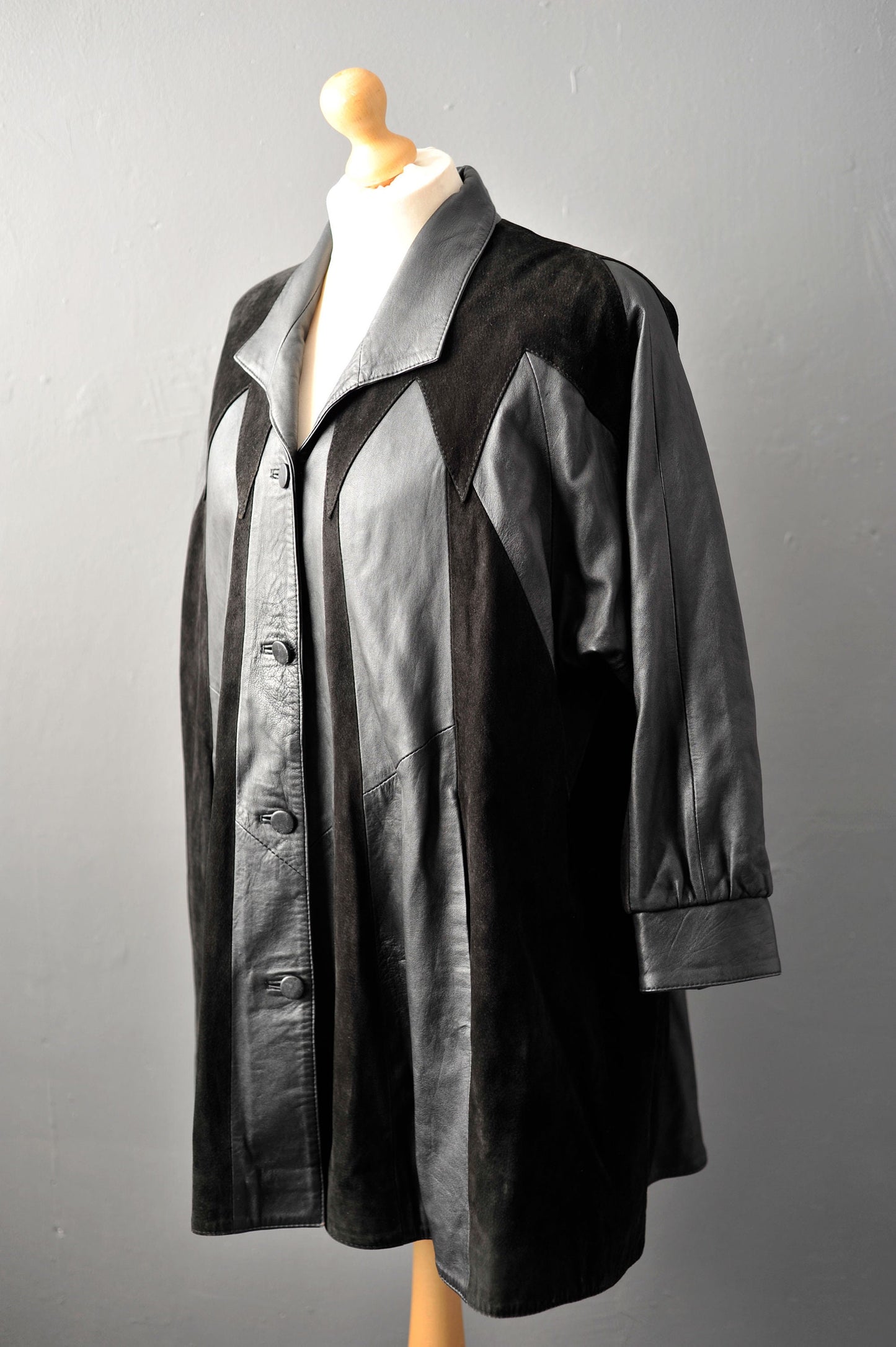 80s Italian Leather Suede Swing Coat, Plus Size XL