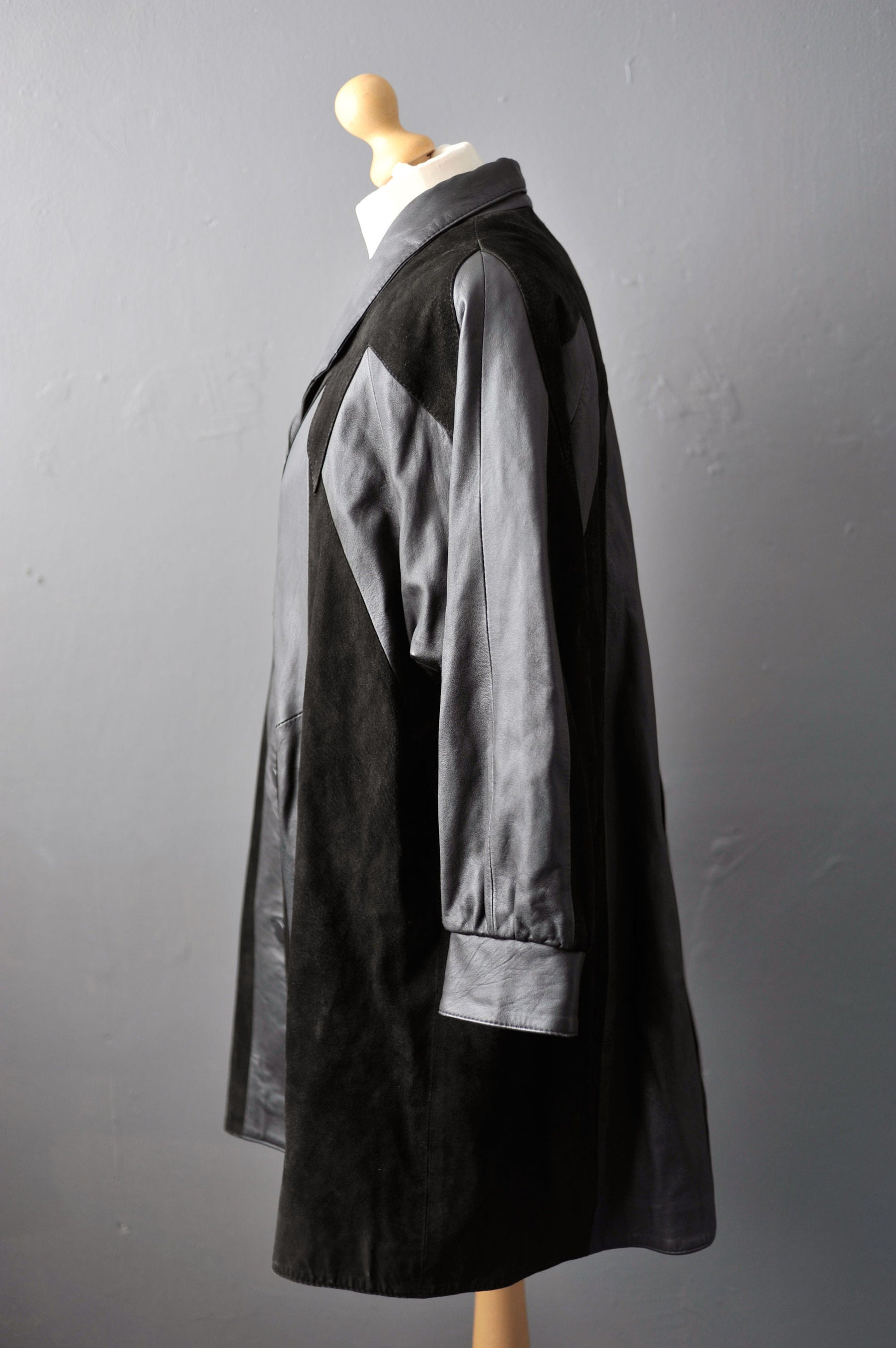 80s Italian Leather Suede Swing Coat, Plus Size XL