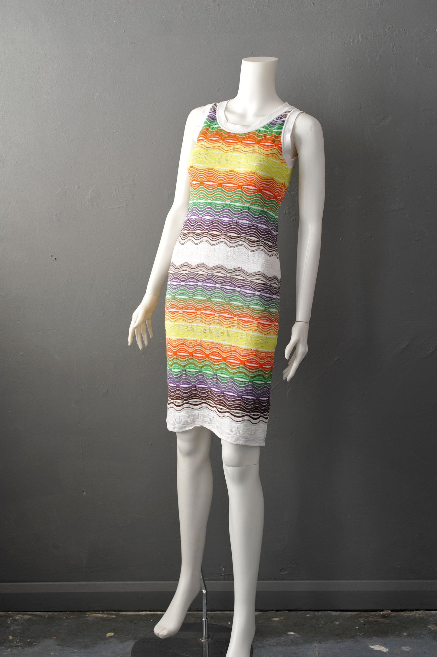 Vintage M MISSONI Knitted Dress, Multicoloured Cotton, Size Small
