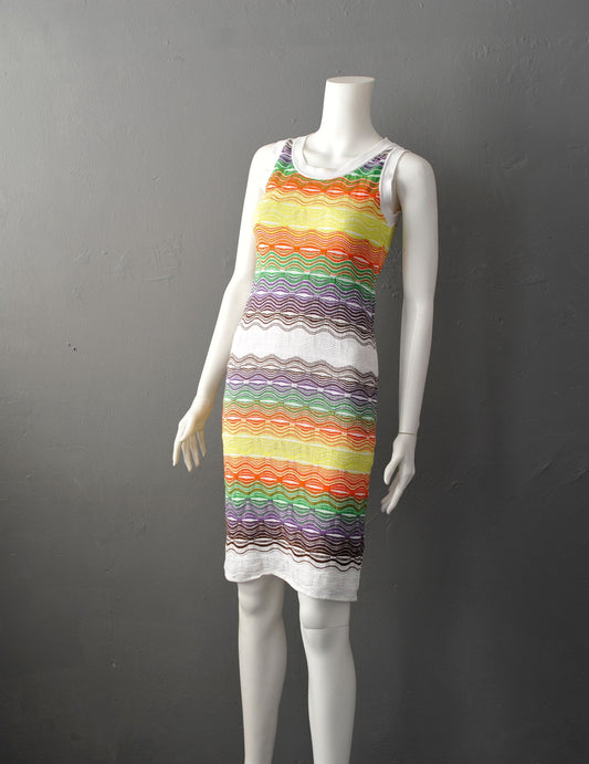 Vintage M MISSONI Knitted Dress, Multicoloured Cotton, Size Small