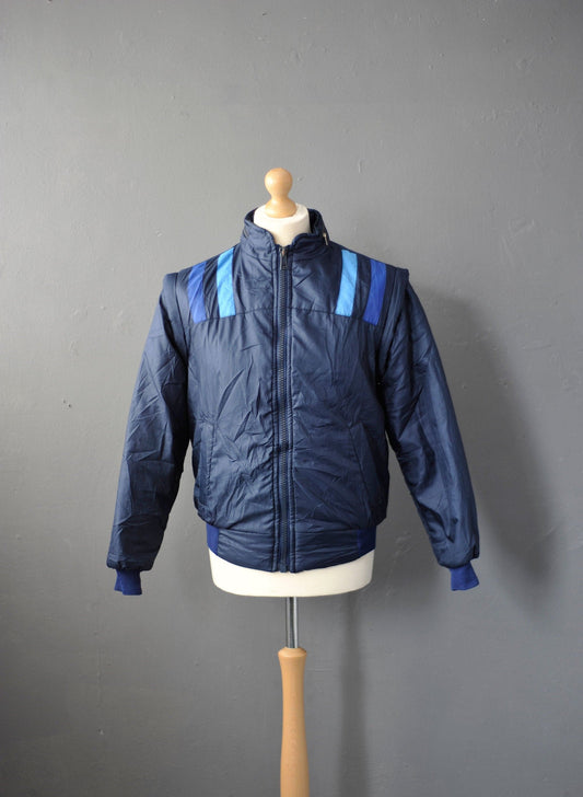 80s Padded Ski Jacket with Removable Sleeves, Convertible Snow Coat Gilet, Retro Winter Sports, Size Medium