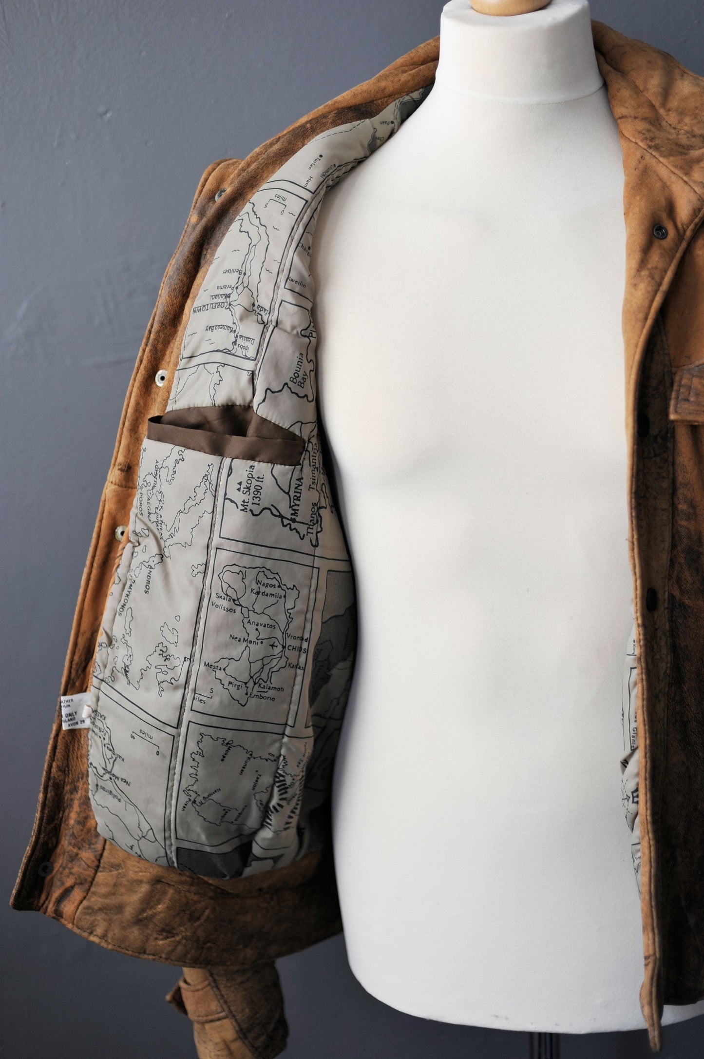 80s Tan Leather Coat, Eighties Dystopia Aviator Jacket, Size Medium
