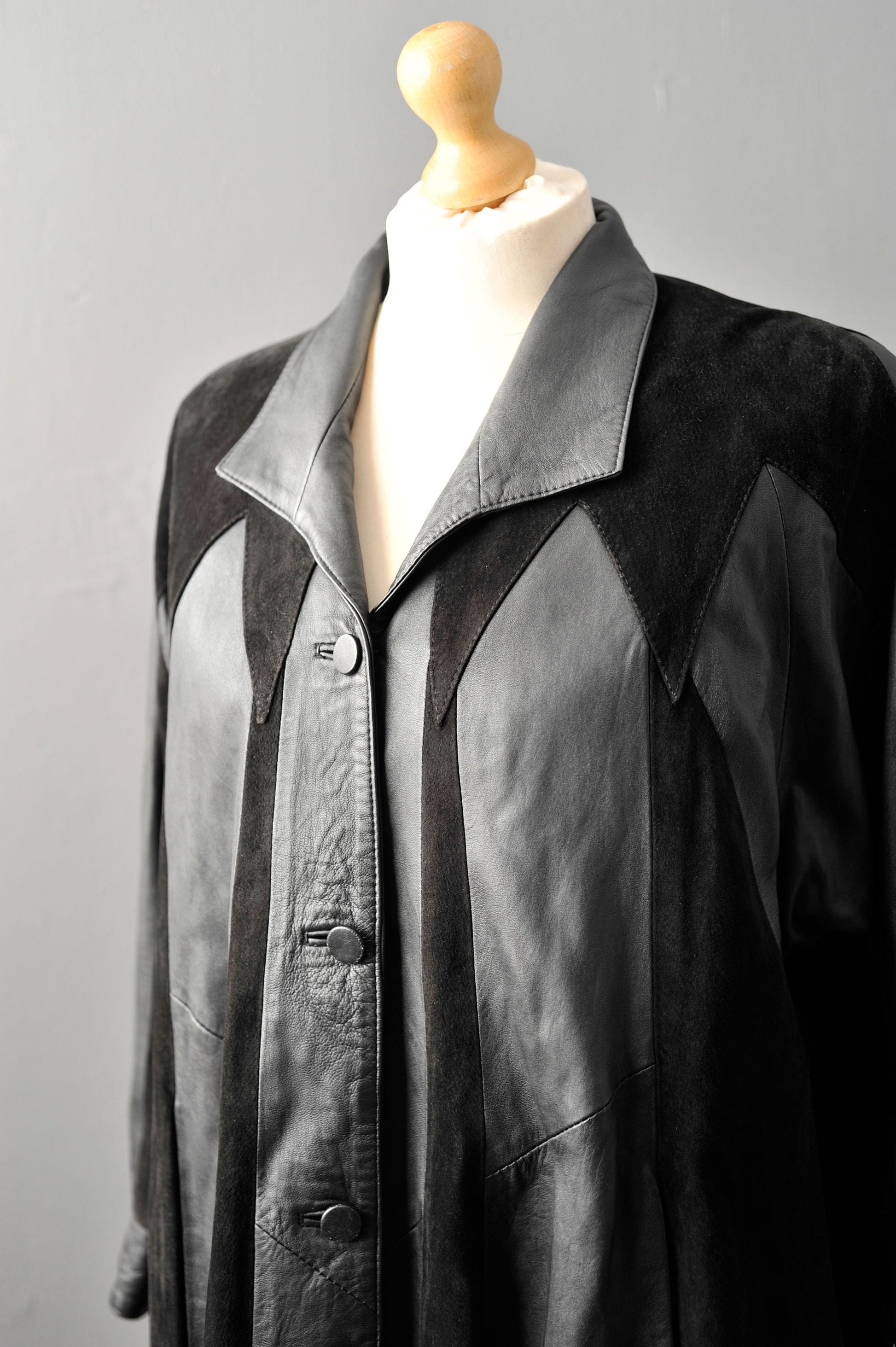 80s Italian Leather Suede Swing Coat, Plus Size XL