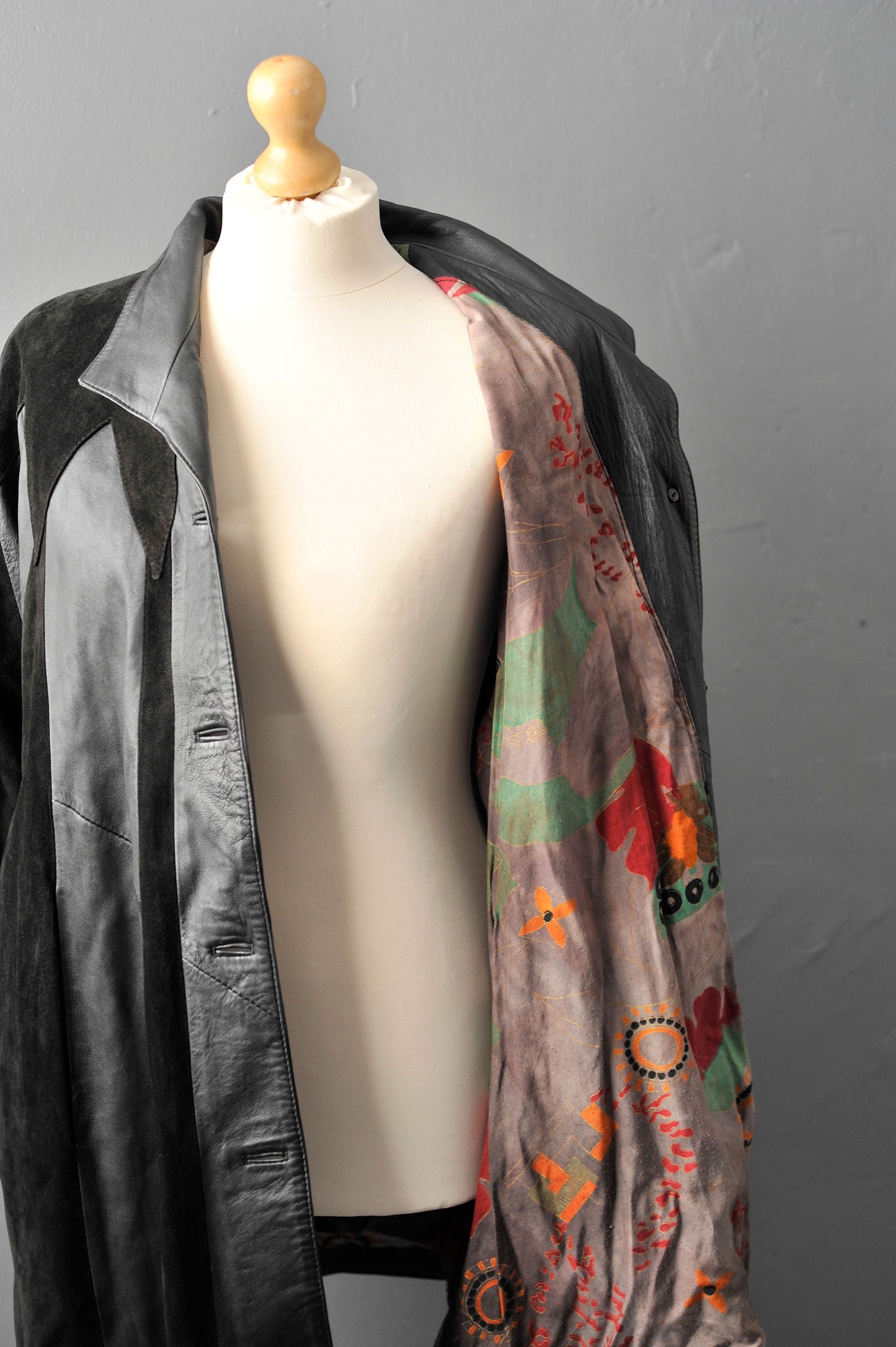 80s Italian Leather Suede Swing Coat, Plus Size XL