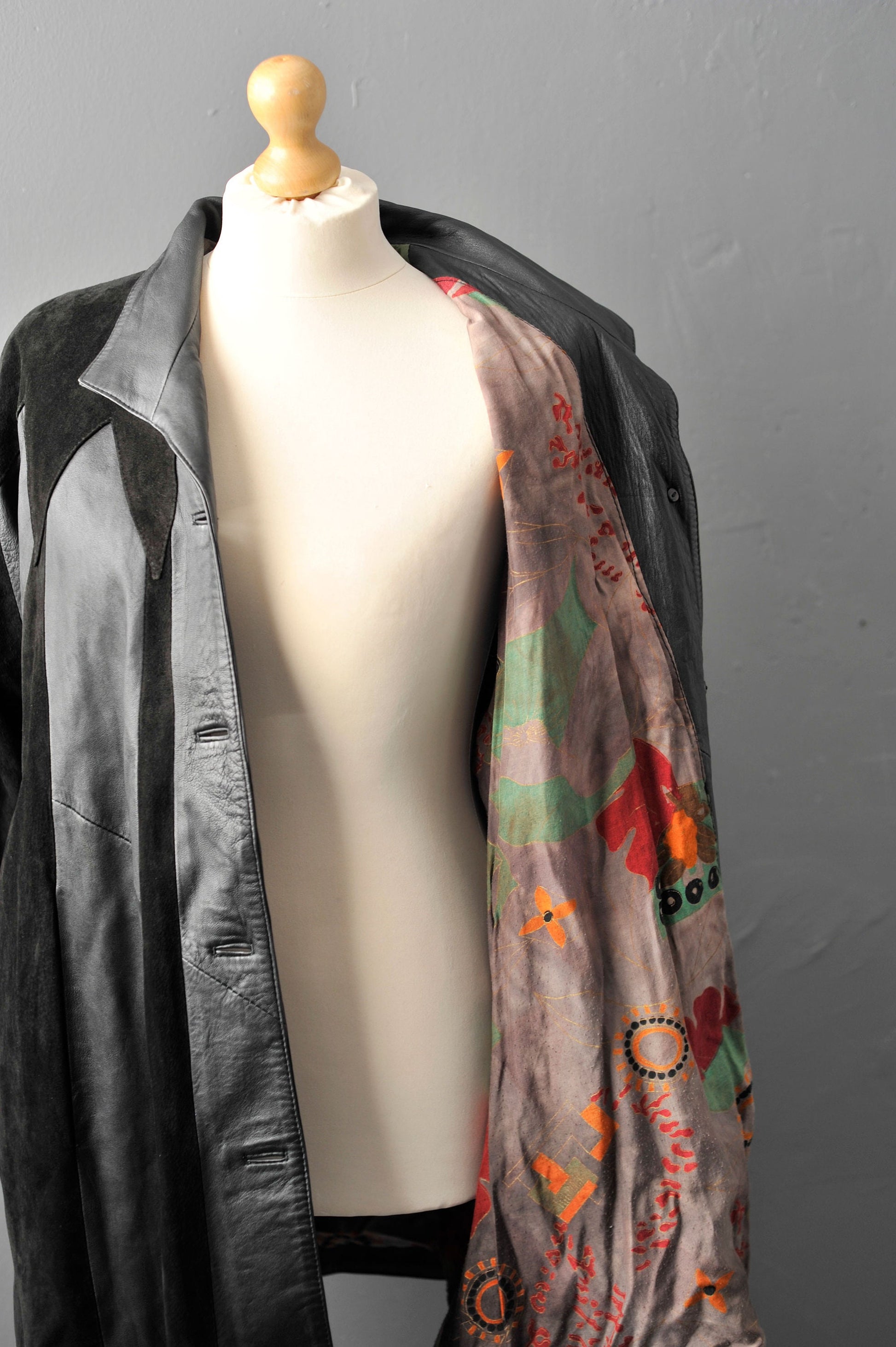 80s Italian Leather Suede Swing Coat, Plus Size XL