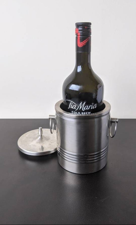 Vintage Stainless Steel Ice Bucket With Lid, Retro Bar Wine Cooler