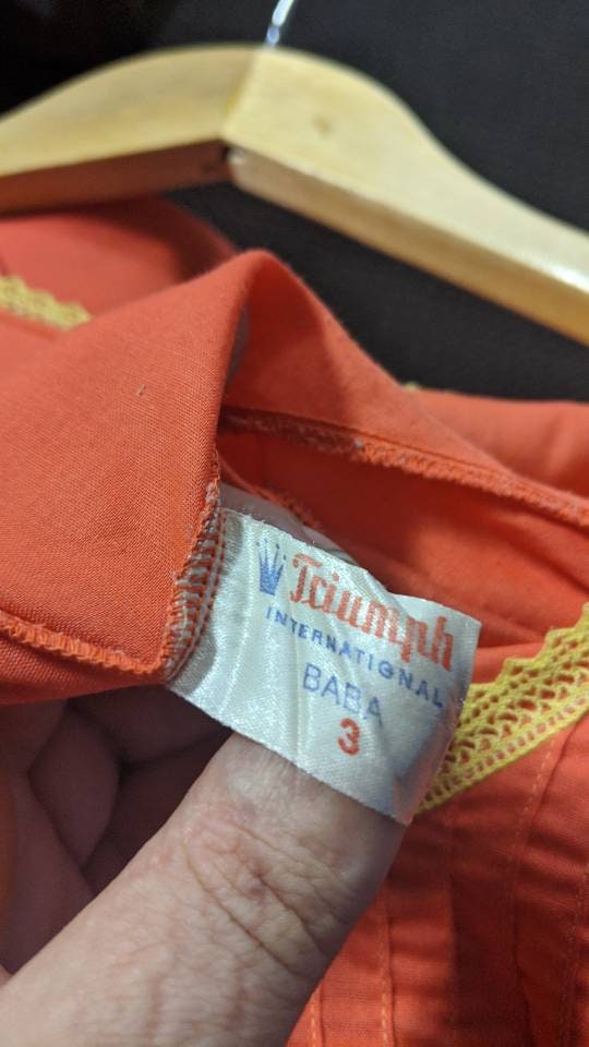 60s Short Orange Nightie by Triumph International, Vintage Sleepwear, Size Medium