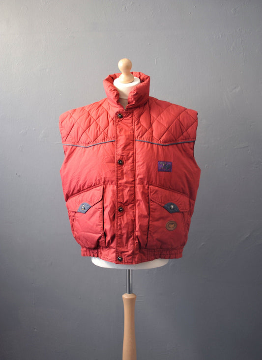 90s Goose Down Bodywarmer, Padded Gilet with High Collar, Size XXL