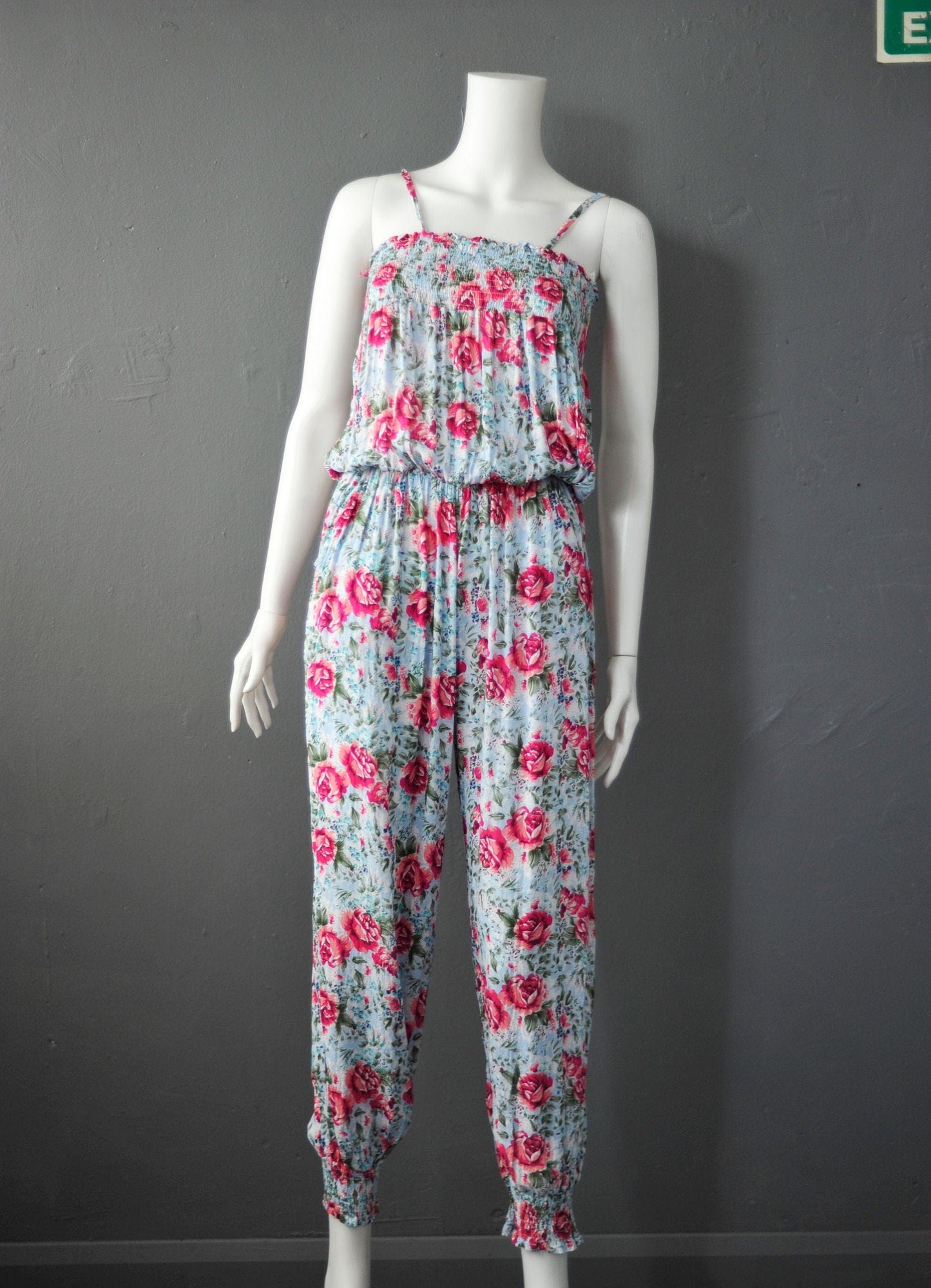 Strappy Rose Print Jumpsuit, 90s Tyk Cottagecore One Piece, Size Small to Medium