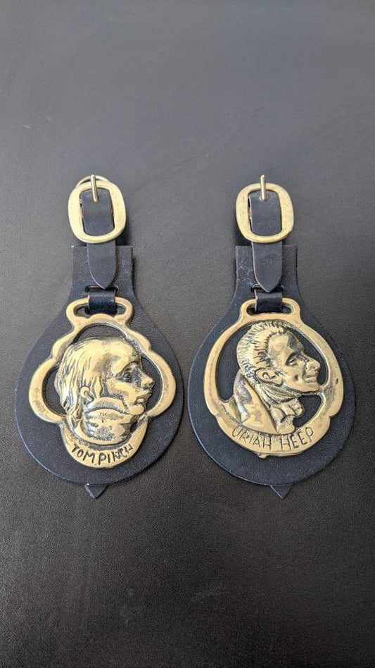 Pair of Charles Dickens Horse Brasses, Uriah Heep and Tom Pinch Literary Characters