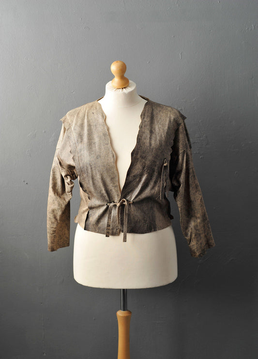 80s Leather Coat, Eighties Apocalypse Cave Girl Jacket, Size Large