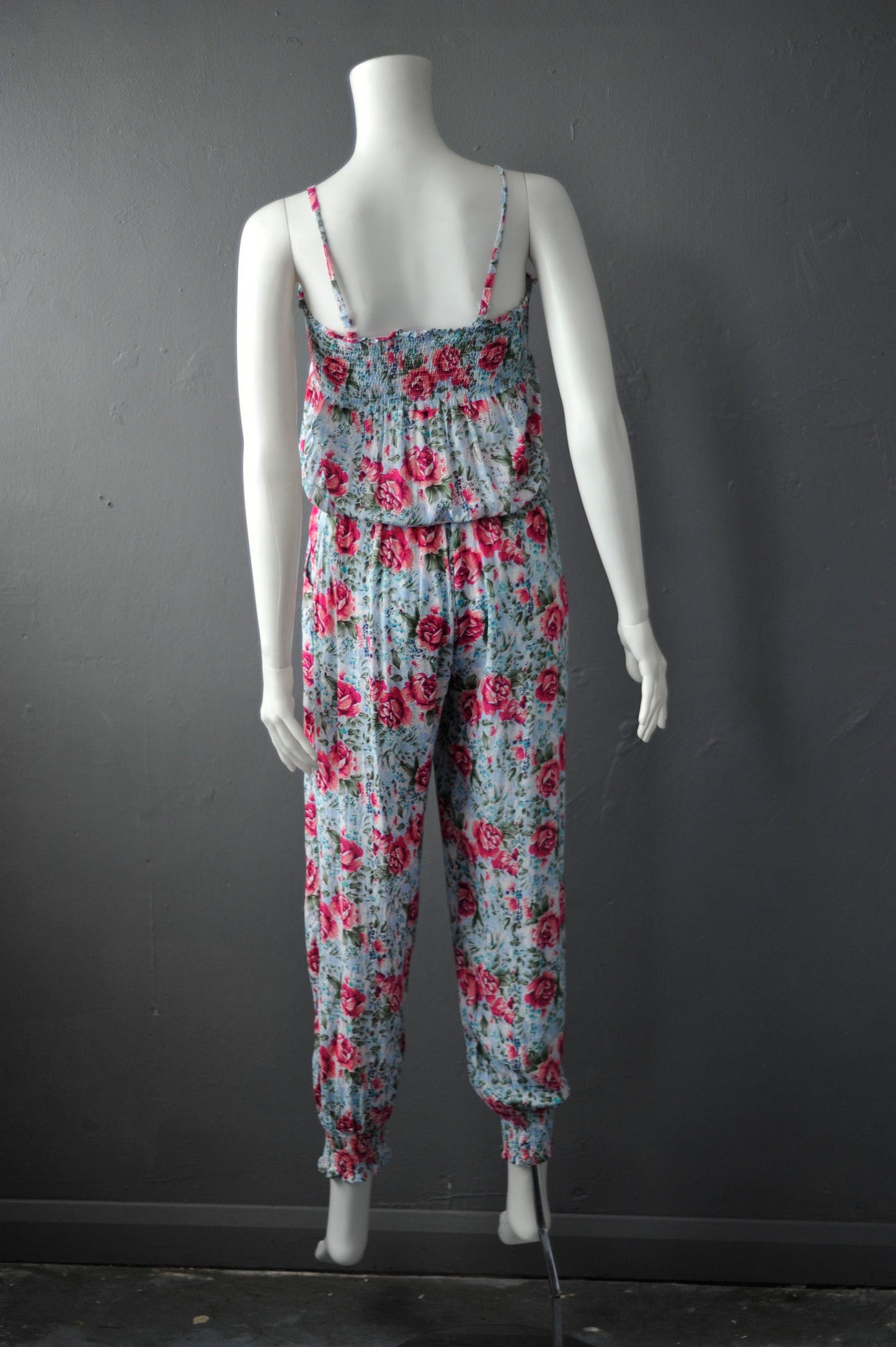 Strappy Rose Print Jumpsuit, 90s Tyk Cottagecore One Piece, Size Small to Medium
