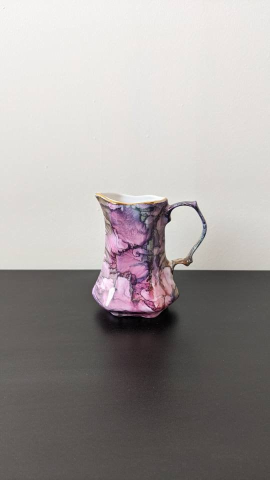 Handpainted Bone China Milk Jug, Watercolour Marbled Creamer by Visions Pottery Helen Bull Ceramics