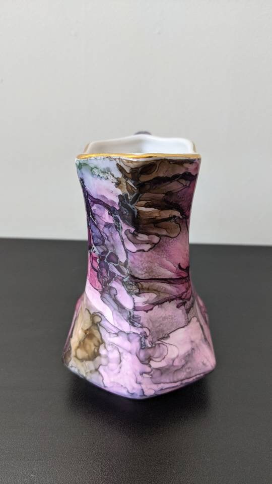Handpainted Bone China Milk Jug, Watercolour Marbled Creamer by Visions Pottery Helen Bull Ceramics